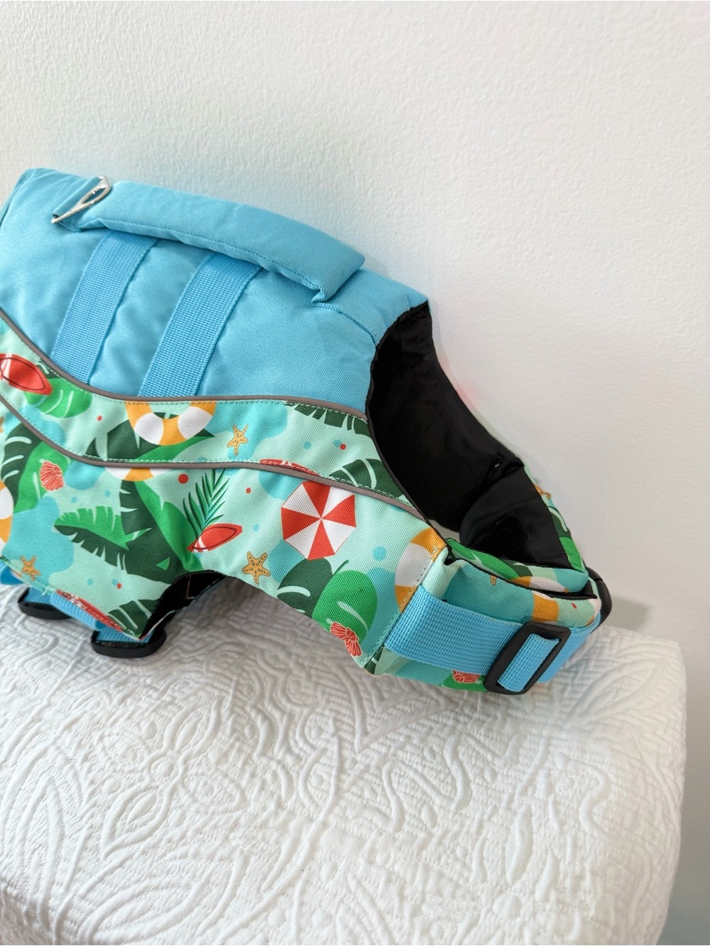 Dog Life Jacket Size M Beach Tropical Print Adjustable Pet Swim Vest - Picture 2 of 6